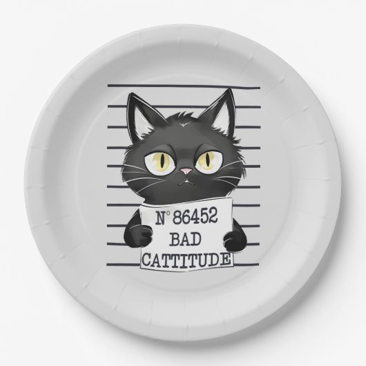 Slechte houding - Black Cat Mugshot Papieren Bordje (Voorkant)