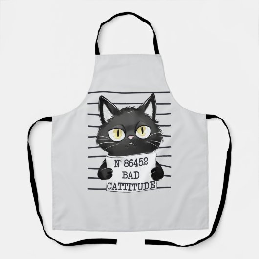 Slechte houding - Black Cat Mugshot Schort (Voorkant)