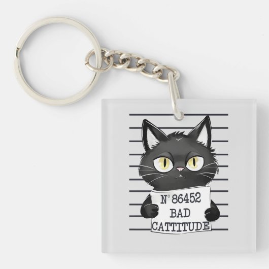 Slechte houding - Black Cat Mugshot Sleutelhanger (Voorkant)