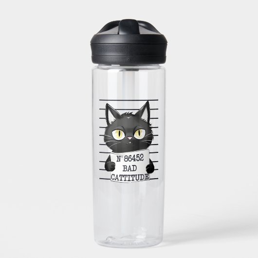 Slechte houding - Black Cat Mugshot Waterfles (Voorkant)