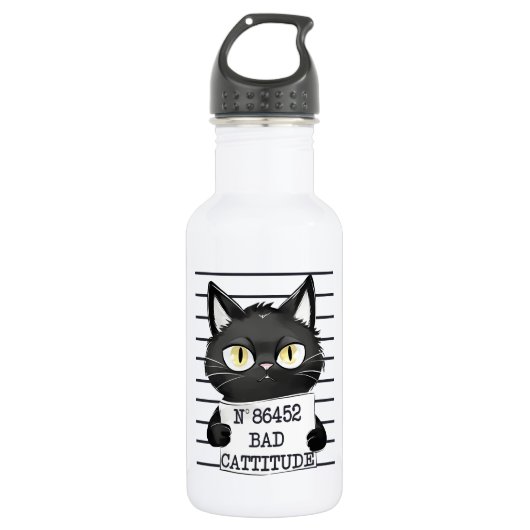 Slechte houding - Black Cat Mugshot Waterfles (Voorkant)