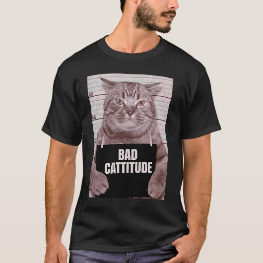 Slechte houding kat mugshot t-shirt (Voorkant)