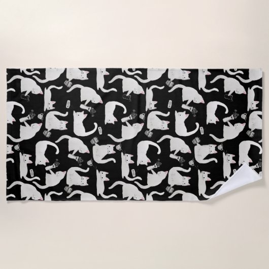 Slechte katten die er nog meer van weten, witte ka strandlaken (Voorkant)