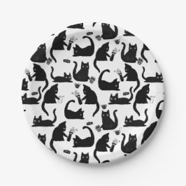 Slechte katten die over het hoofd hangen papieren bordje