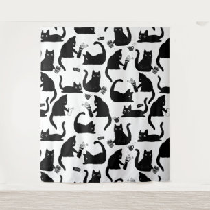 Slechte katten die over het hoofd hangen wandkleed