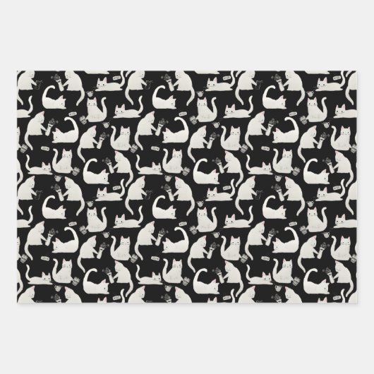 Slechte katten die spullen over het patroon gooien inpakpapier vel (Voorkant 3)