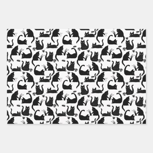 Slechte katten die spullen over het patroon gooien inpakpapier vel (Voorkant)