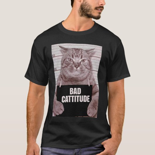 Slechte Kattigheid  Kat Mugshot T-shirt (Voorkant)