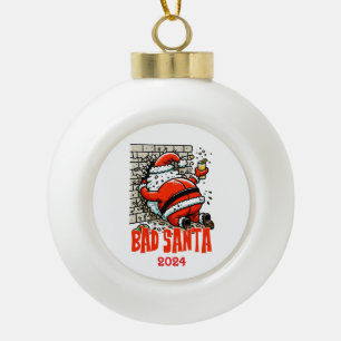 Slechte kerstman keramische bal ornament