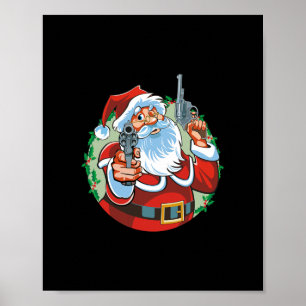 Slechte kerstman met pistolen - Funny Christmas Poster