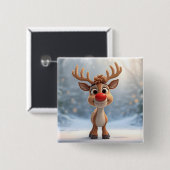 slechte kerstspeld met rendieren vierkante button 5,1 cm (Voorkant /achterkant)