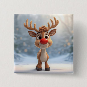 slechte kerstspeld met rendieren vierkante button 5,1 cm