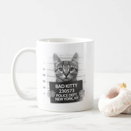 Slechte Kitty Cat Politie arrestatie Foto Funny Koffiemok (Met donut)