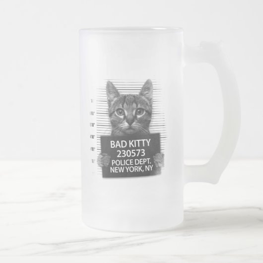 Slechte Kitty Cat Politie arrestatie Foto Funny Matglas Bierpul (Rechts)