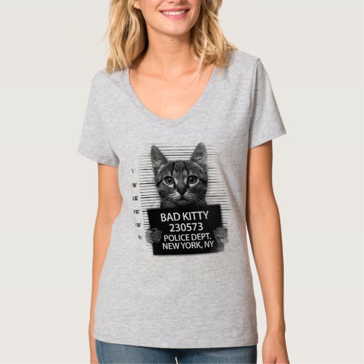 Slechte Kitty Cat Politie arrestatie Foto Funny T-shirt (Voorkant)