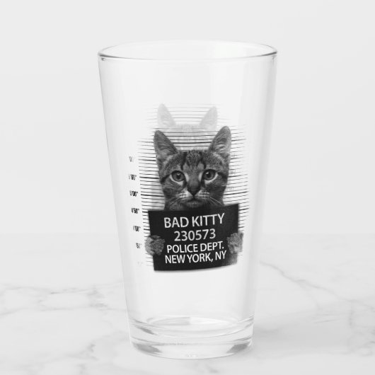 Slechte Kitty Cat Politie arresteert foto Funny Be Glas (Achterkant)