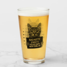 Slechte Kitty Kat Politie Arrest Foto Grappig Bier Glas