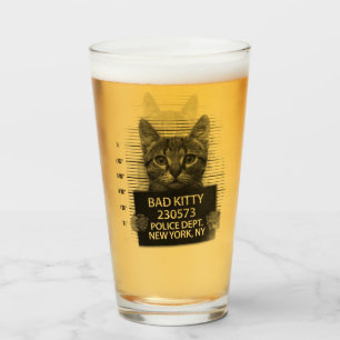 Slechte Kitty Kat Politie Arrest Foto Grappig Bier Glas