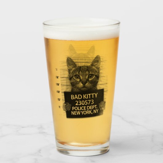 Slechte Kitty Kat Politie Arrest Foto Grappig Bier Glas (Voorkant gevuld)