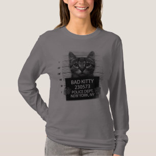 Slechte Kitty Kat Politie Arrest Foto Grappig T-Sh T-shirt