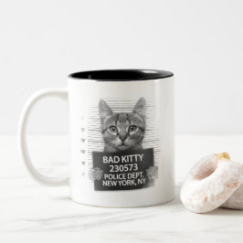 Slechte Kitty Kat Politie Arrest Foto Grappige Kof Tweekleurige Koffiemok