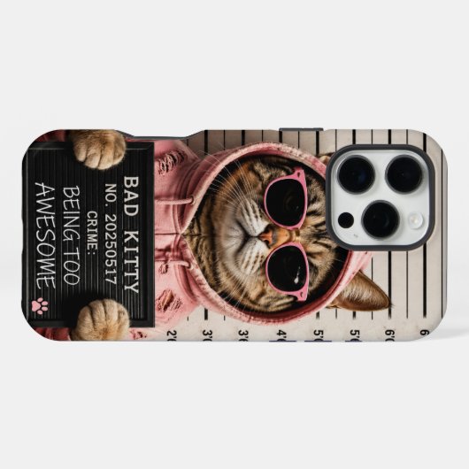 Slechte Kitty Mugshot Grappige Kat Telefoonhoes iPhone Hoesje (Achterkant horizontaal)