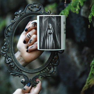 Slechte non in een donkere kathedraal koffiemok