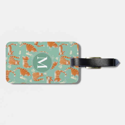 Slechte Oranje Tabby Cats die dingen omver gooien Bagagelabel (Achterkant horizontaal)