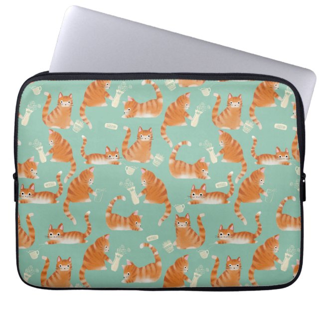 Slechte Oranje Tabby Cats die dingen omver gooien Laptop Sleeve (Voorkant)
