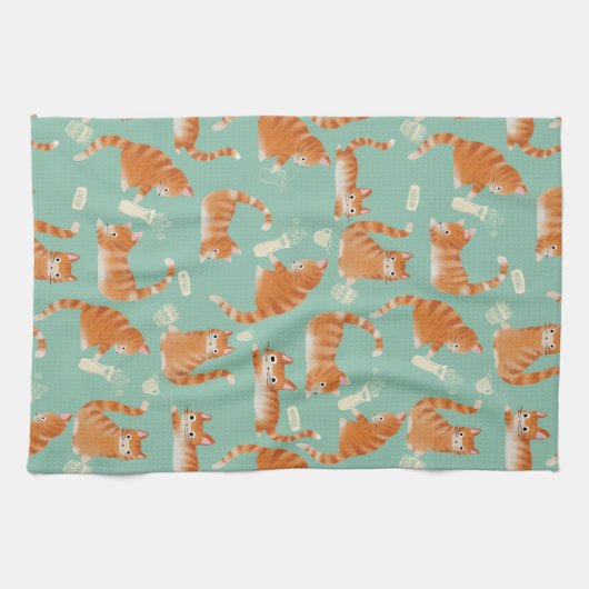 Slechte Oranje Tabby Cats die dingen omver gooien Theedoek (Horizontaal)