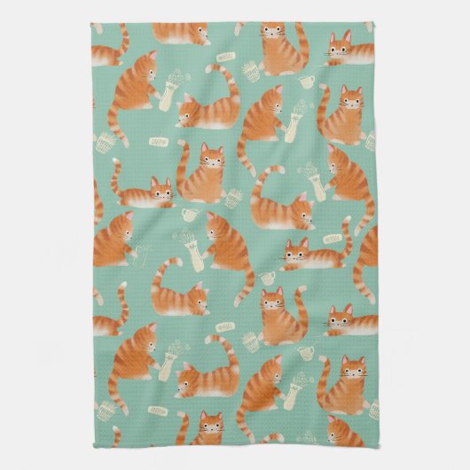 Slechte Oranje Tabby Cats die dingen omver gooien Theedoek (Verticaal)