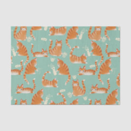 Slechte Oranje Tabby Cats die dingen omver gooien Tissuepapier