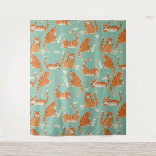 Slechte Oranje Tabby Cats die dingen omver gooien Wandkleed (Voorkant)