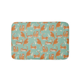 Slechte Oranje Tabby Cats kloppen spul over patroo Badmat