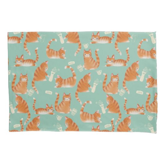 Slechte Oranje Tabby Cats kloppen spul over patroo Kussensloop (Voorkant)