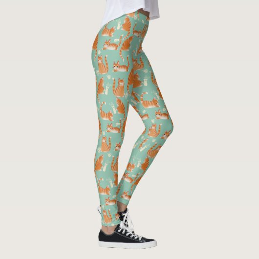 Slechte Oranje Tabby Cats kloppen spul over patroo Leggings (Rechts)