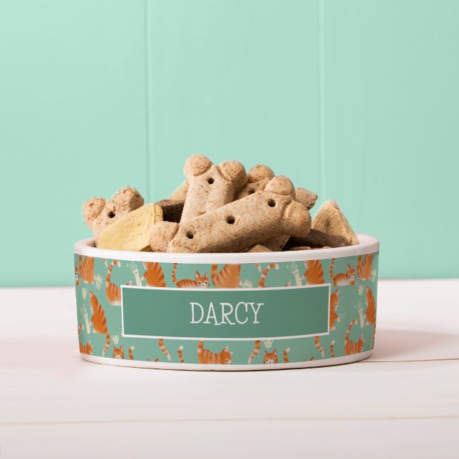 Slechte Oranje Tabby Cats kloppen spul over patroo Voerbakje (Bad Cats Knocking Stuff Over Dog bowl)