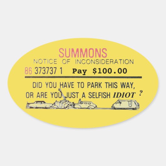 Slechte Parkeren Summons Ovale Sticker (Voorkant)