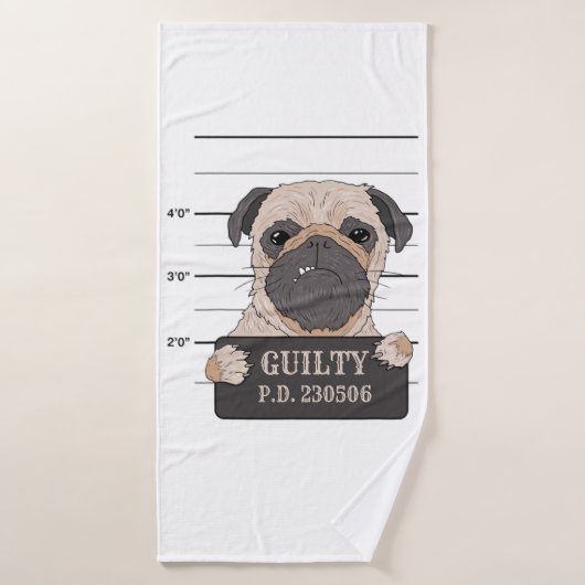 slechte pug pupdog schuldig mugshot gevangenisgeva badhanddoek (Badhanddoek)