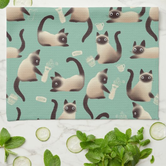 Slechte Siamese katten die er nog veel over doen Theedoek (Gevouwen)