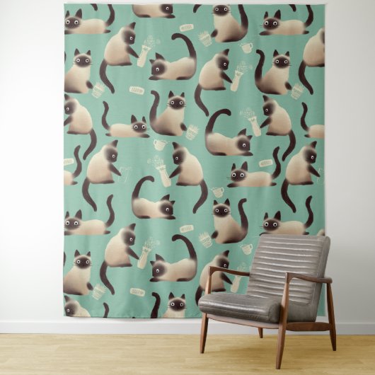 Slechte Siamese katten die er nog veel over doen Wandkleed (In situ)