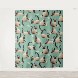 Slechte Siamese katten die er nog veel over doen Wandkleed