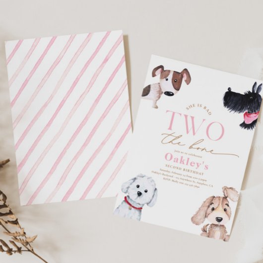 Slechte twee de Bone Puppy Verjaardag Uitnodiging
