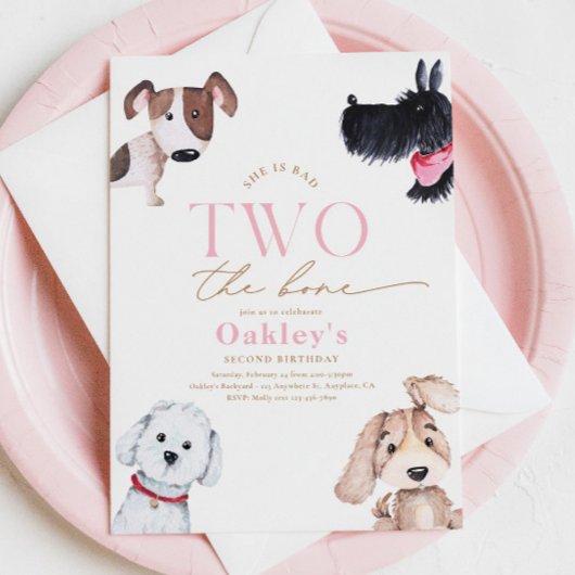 Slechte twee de Bone Puppy Verjaardag Uitnodiging