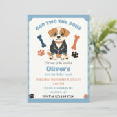 Slechte twee de bot hond uitnodiging, puppy feest kaart (Staand voorkant)