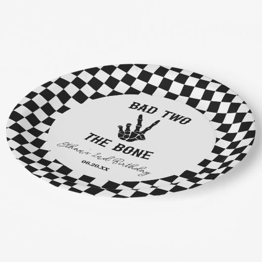 Slechte twee het botskelet 2e verjaardagsfeestje papieren bordje (Gekanteld)