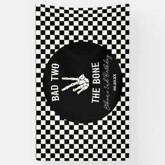 Slechte twee het botskelet 2e verjaardagsfeestje spandoek (Verticaal)