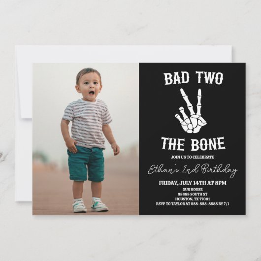 Slechte twee het botskelet foto 2e verjaardagsfees kaart (Voorkant)