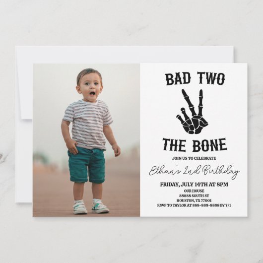 Slechte twee het botskelet foto 2e verjaardagsfees kaart (Voorkant)