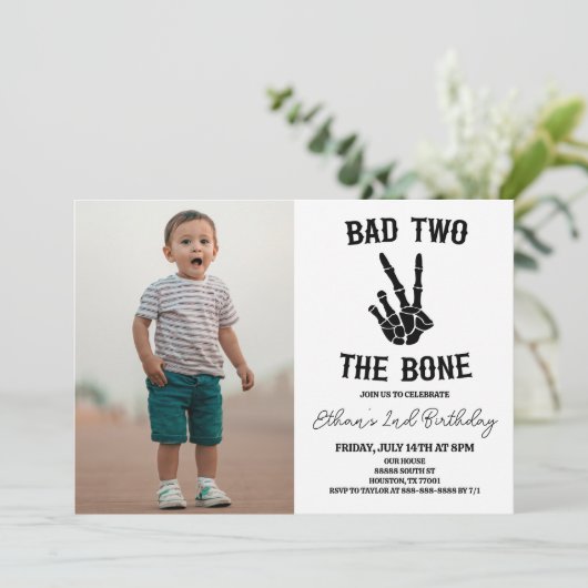 Slechte twee het botskelet foto 2e verjaardagsfees kaart (Staand voorkant)